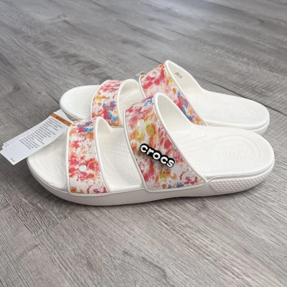 Crocs NWT Mulitcolor Slide Sandals Unisex Men's 13 Watercolor White Relaxed Fit‎